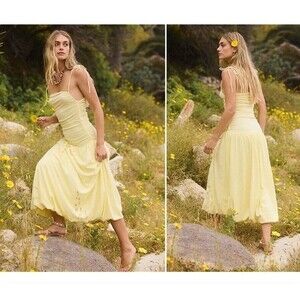 Free People Darcy Drop Waist Midi Tank Dress Mellow Yellow Size M NWOT